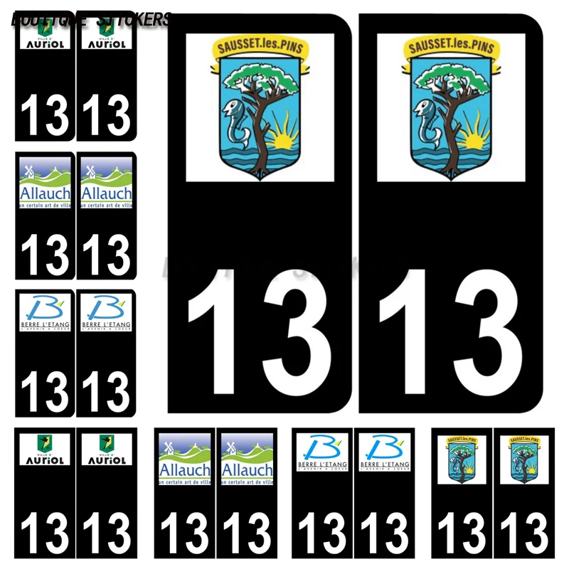 

2Pcs Autocollant plaque d'immatriculation française noir bleu 13 Auriol Allauch Berre-l'étang Sausset-les-Pins logo sticker