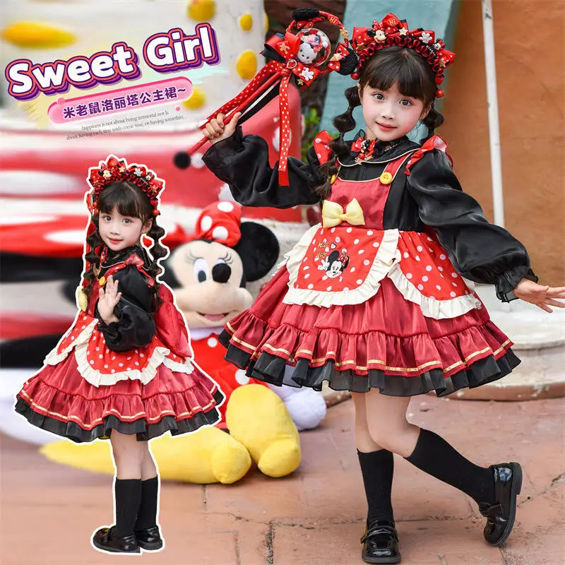 

Girls Lolita Dress, Mickey Polka Dot Gown for Kids Performance Costume Princess Party Wear Girl Gifts