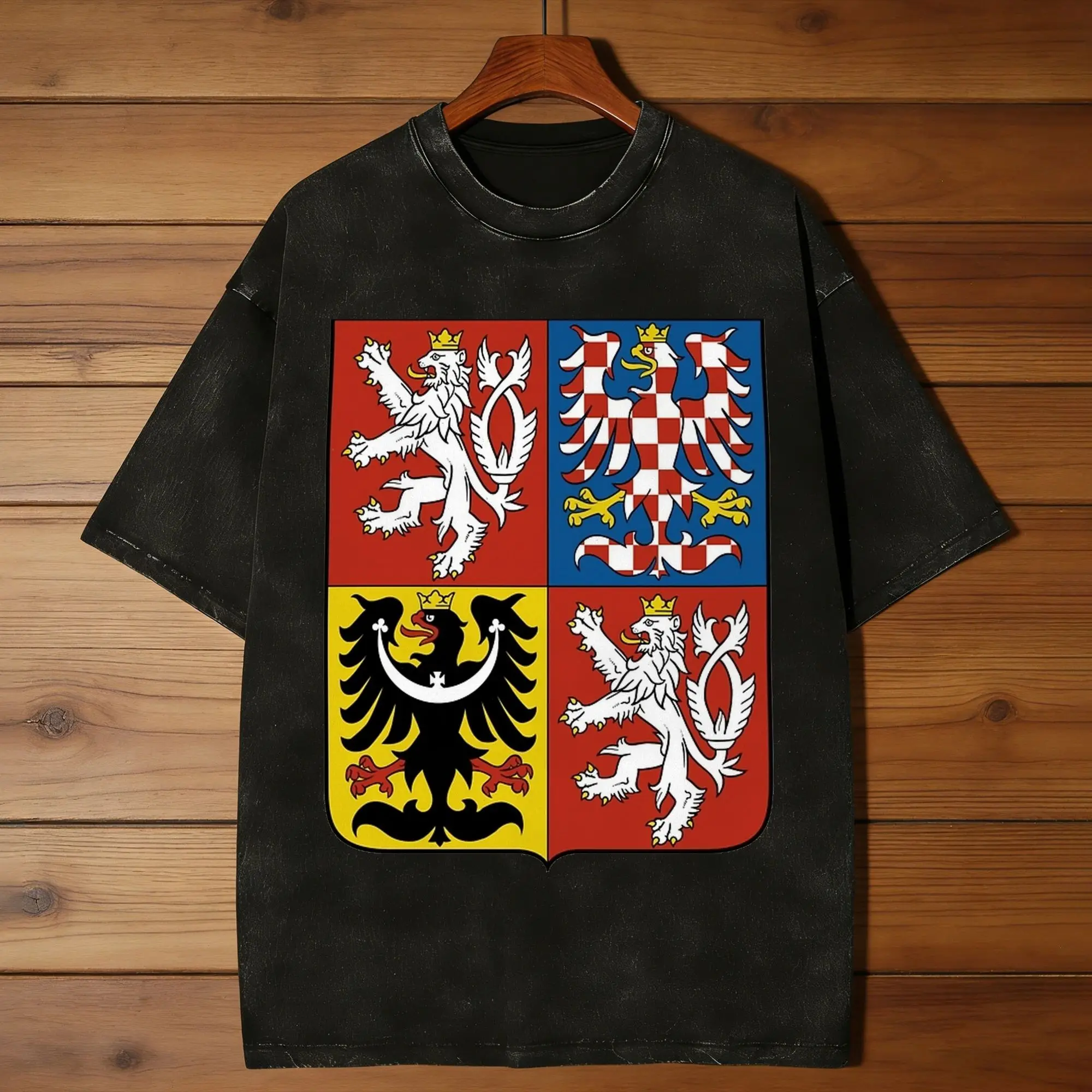 Coat of Arms of Czech Republic T-Shirt Beach  Awesome T Shirts Cotton Hip Hop Tshirt For Couple Short-Sleeved Loose Tops