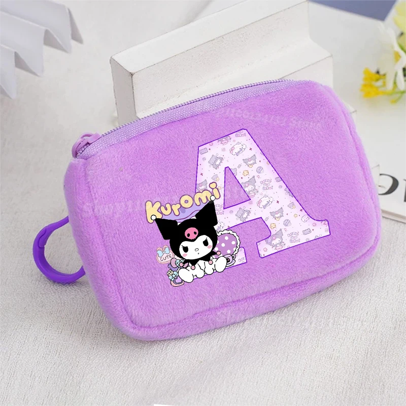 

Cute Kuromi Girl Purple Coin Purse Sanrio Letters A-Z Anime Print Portable Women Wallet Kawaii Kid Key BankCard Storage Mini Bag