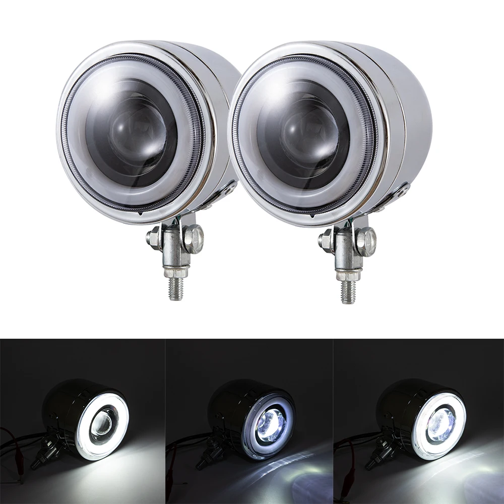 

2 шт. хромированных металлических ретро-фар с LED-подсветкой для мотоциклов Harley Cafe Racer Bobber Chopper Custom