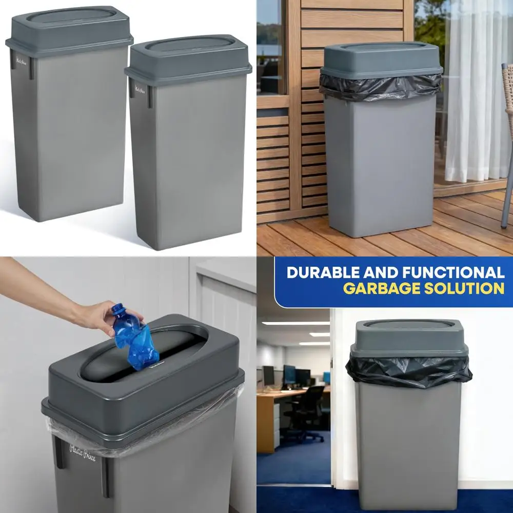

Мусорное ведро с откидной крышкой, 23 галлона, с двойным ободом, коммерческого класса, серое, 2 штуки в упаковке, для дома, офиса, ресторана