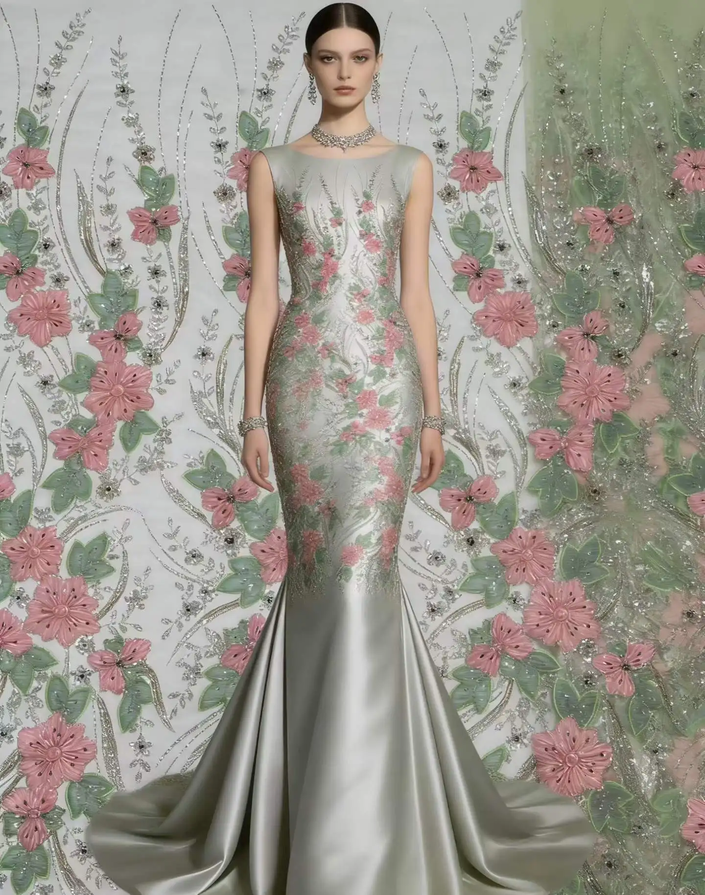 

Новейшая африканская 3D-ткань с цветочным кружевом, роскошная тюлевая ткань с пайетками из Дубая, вышитая аппликация, нигерийская ткань для шитья 2026 года