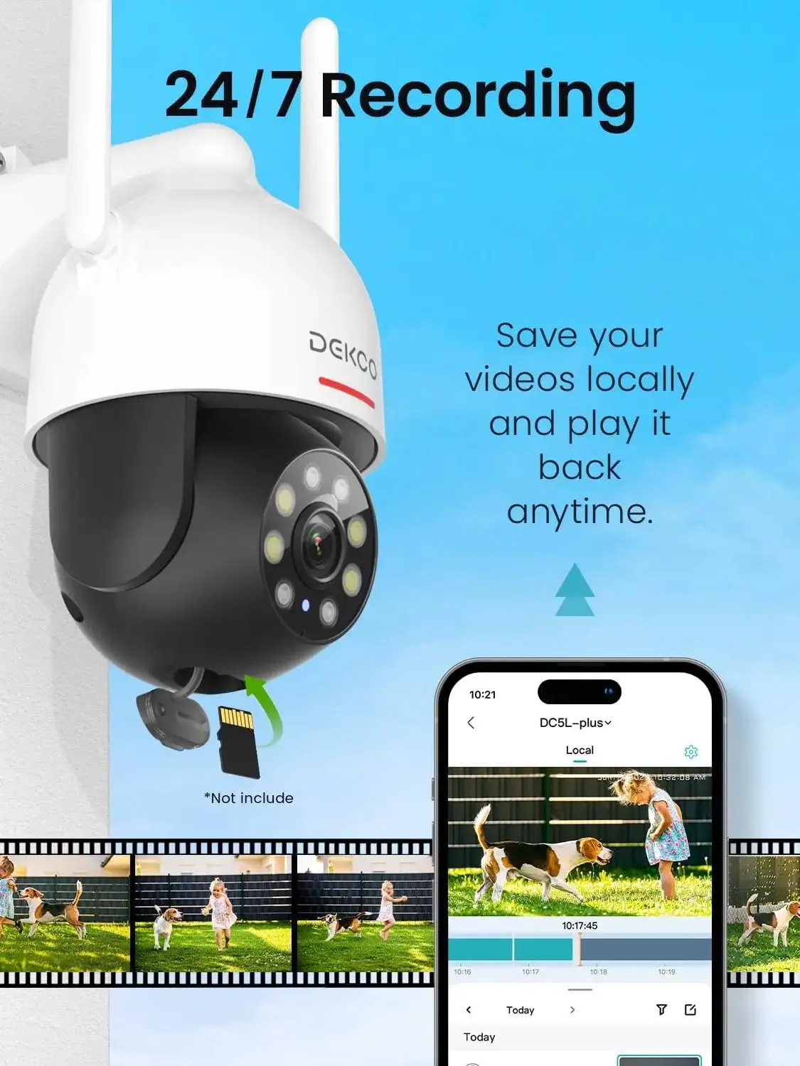 DEKCO 3MP PTZ WLAN-Kamera für den Außenbereich, Drahtlose Sicherheits-Dome-Kamera mit Bewegungserkennung, 2-Wege-Audio, Vollfarbige Nachtsicht, CCTV-Kamera