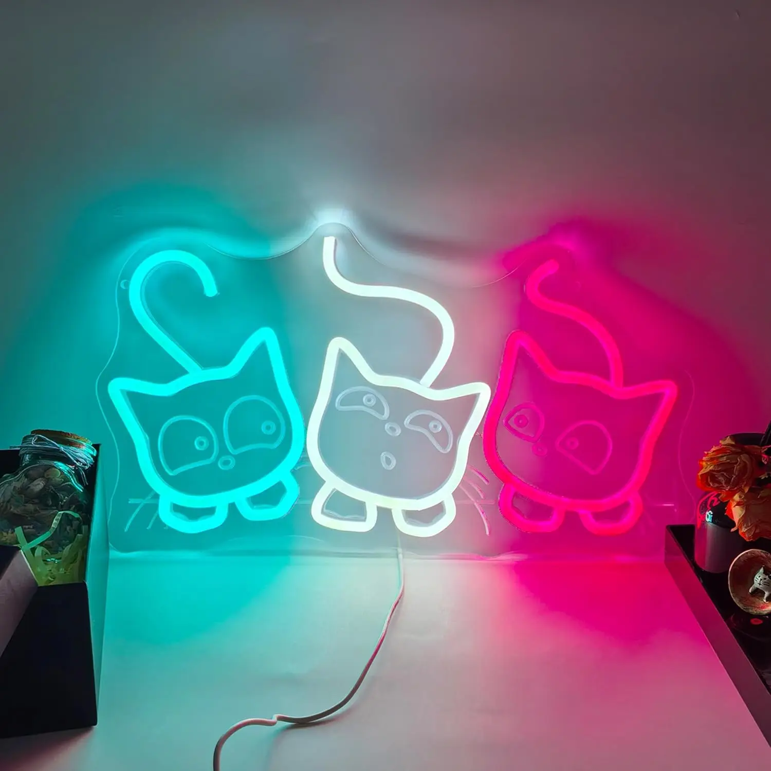 

Three Cats Neon Sign USB Dimmable LED Neon Light Sign Wall Art Decoration for Gameroom Bedroom Livingroom Bar Birthday Gifts
