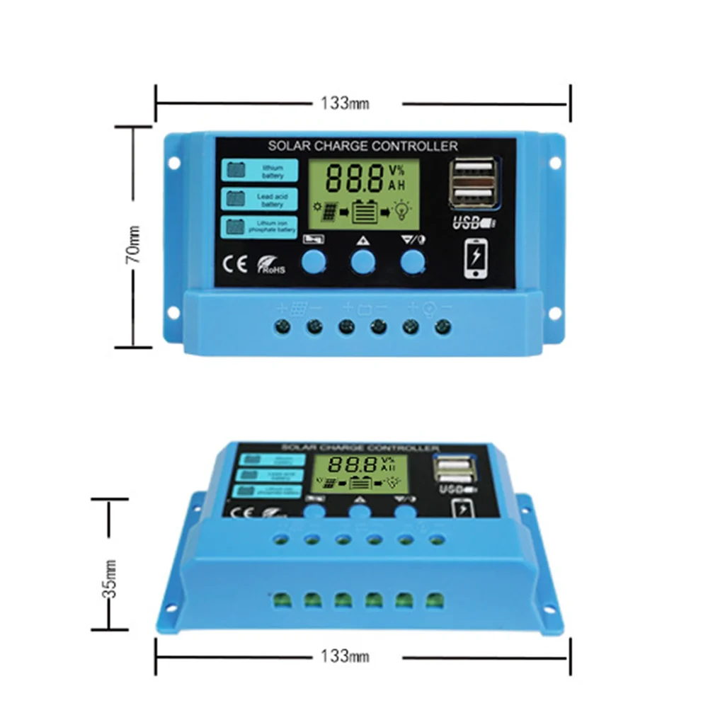 New arrival 30A Solar Charge Controller Li ion Lifepo4 Battery 12V/24V Adjustable Solar Panel Battery Regulator with USB Port