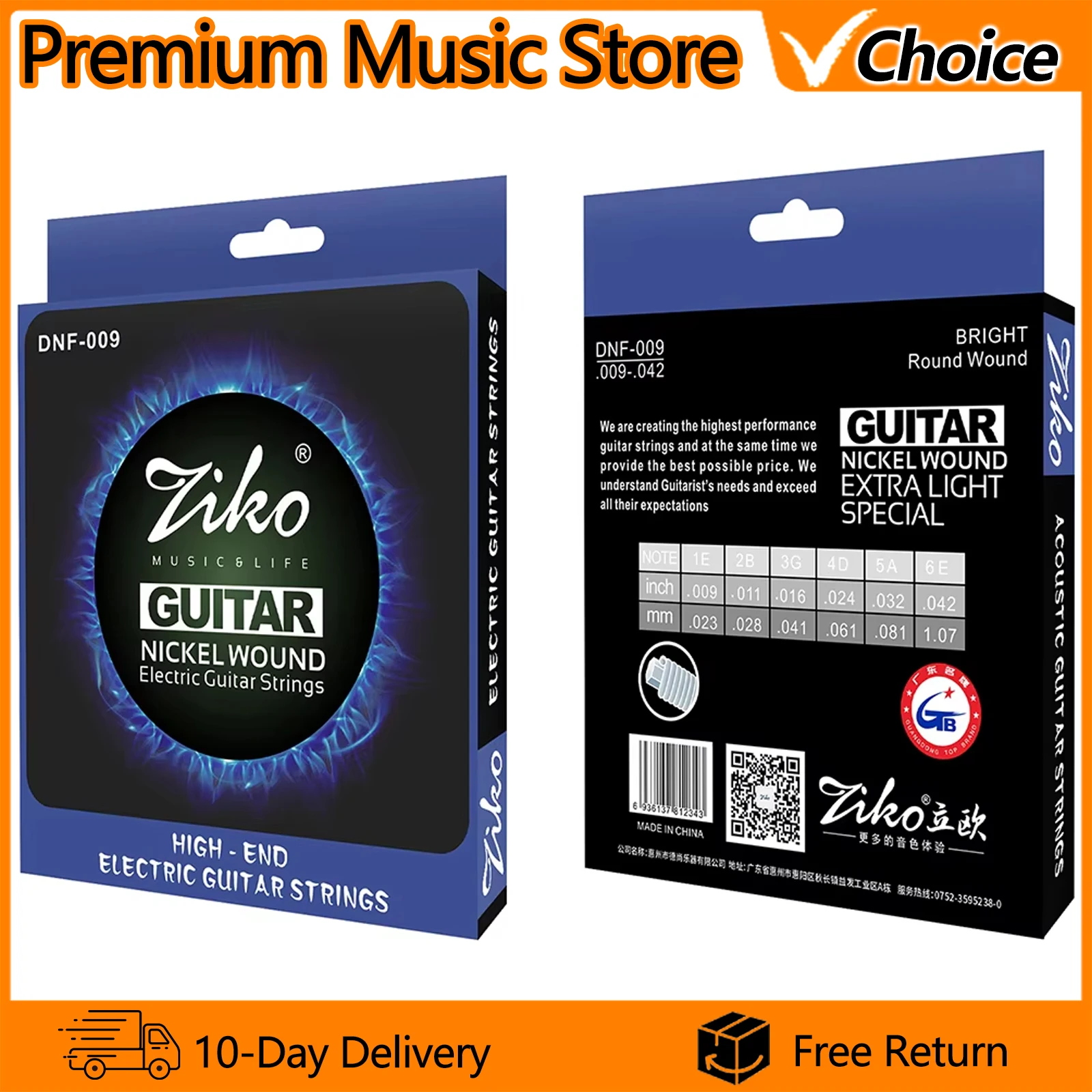 ZIKO DNF-009 سلاسل الغيتار الكهربائي النيكل الجرح مسدس سبائك الأساسية وتر غيتار الغيتار الكهربائي أجزاء وترية الملحقات