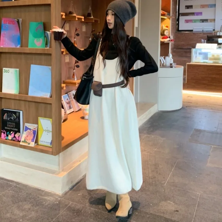 

Корейский шикарный винтажный свитер Long Sve Dr с базовым слоем, топ, женский модный комплект из двух предметов, повседневная одежда Ele