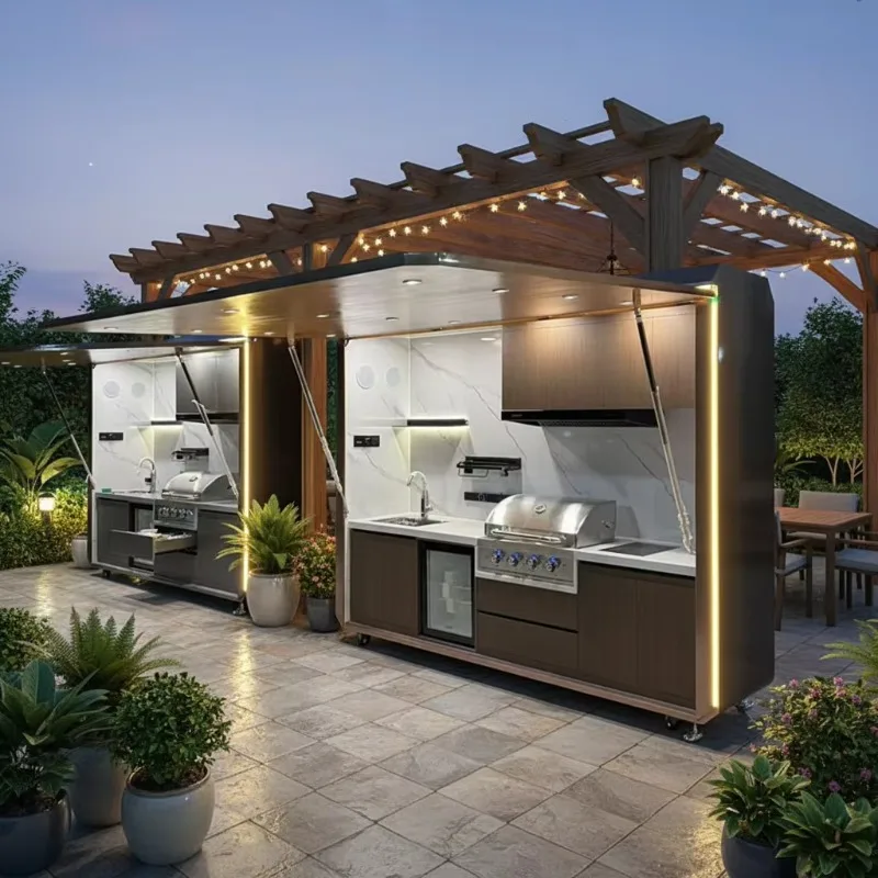 Commercial Outdoor Kitchen Prefab Modular Unit Garden Resort Camping Events Weatherproof Ready Installation Custom