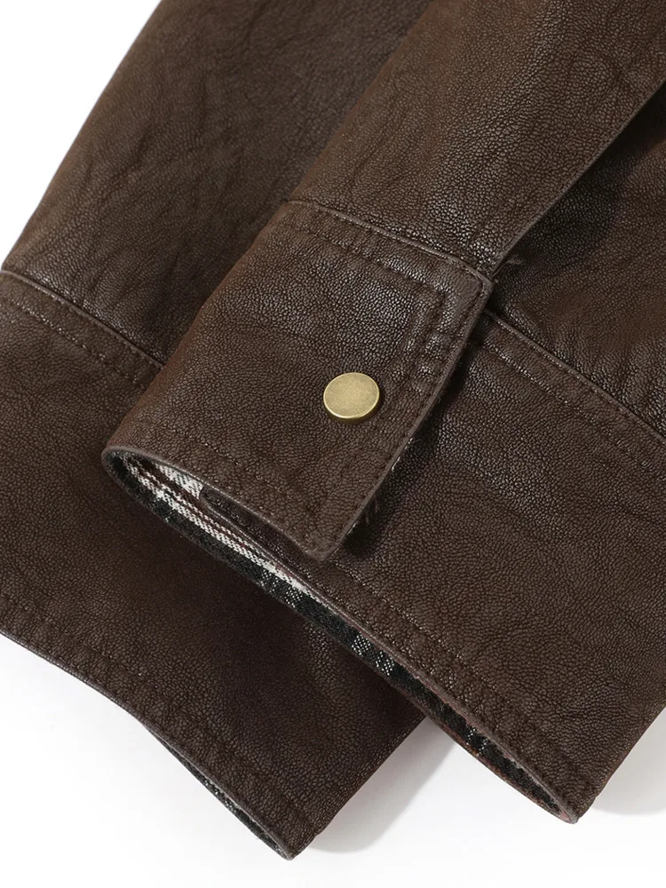 سترة نسائية من الجلد الصناعي من ZMEENNA بياقة سروال قصير مبطن وأكمام طويلة ملابس خارجية منقوشة باللون البني ZM4496 #6