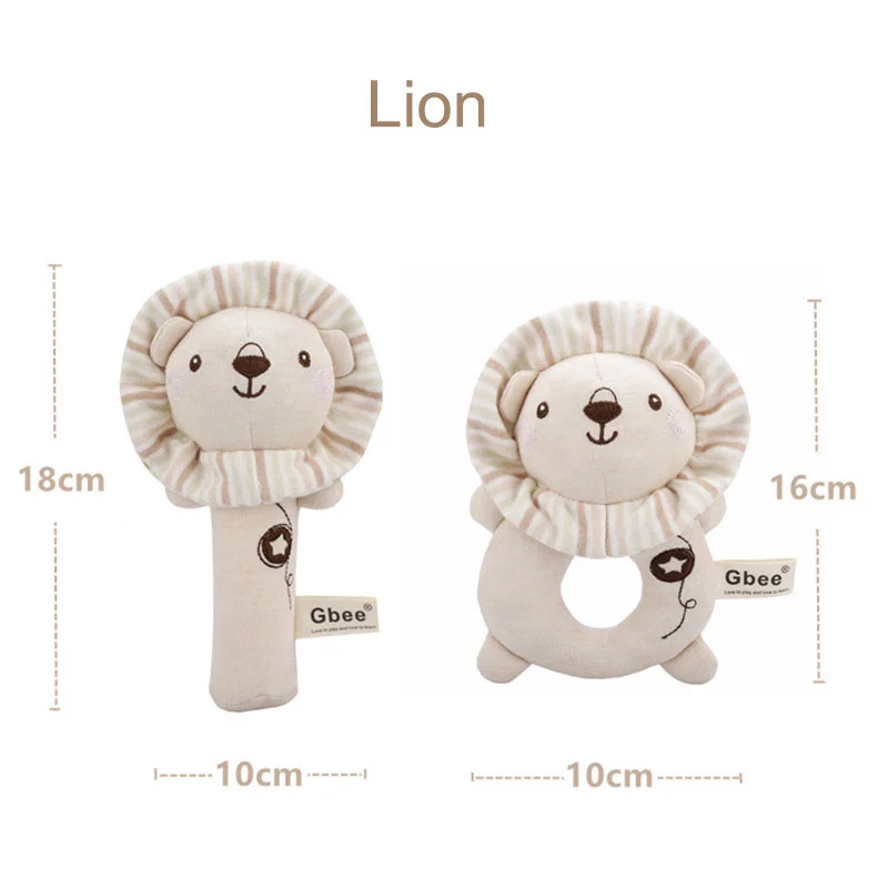 Plush Baby Soft Rattle Toys Set, Beige Lion Fox Elephant Infants Stuffed Animal Plush Rattle Sensory Toys, 2 PCS