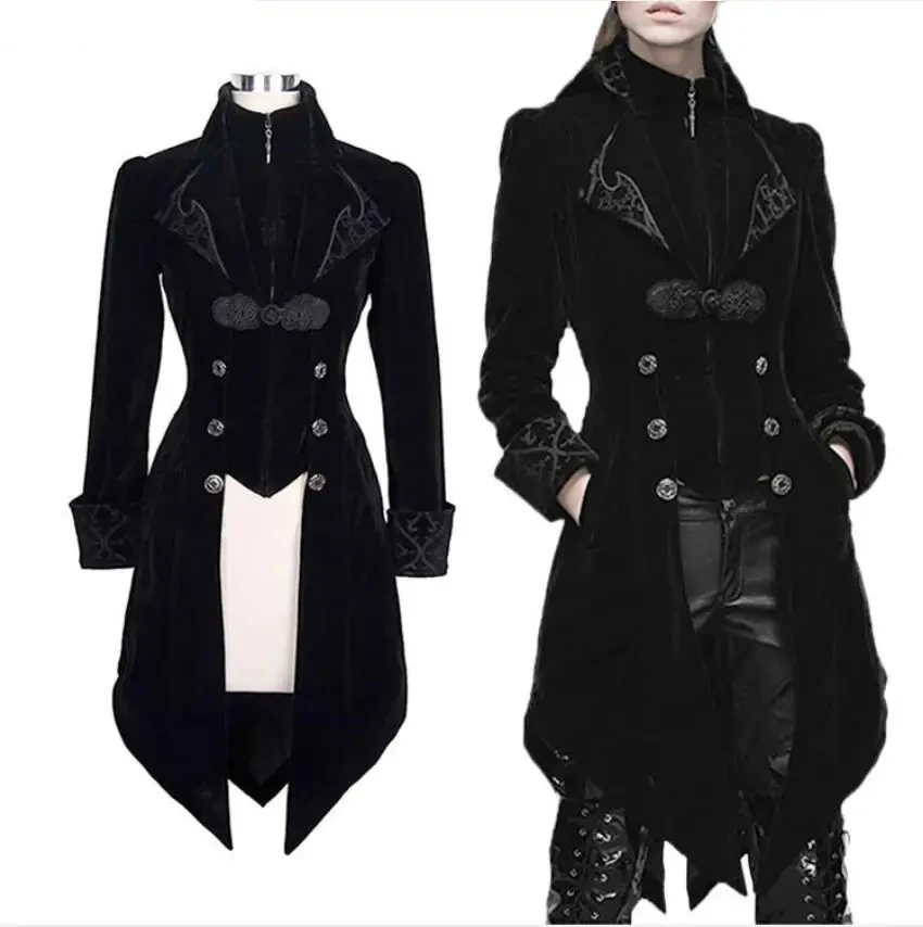 

Women Men Medieval Steampunk Dress costume Velet Stand Collar Tailcoat Gothic Vampire Cosplay Jacket Coats