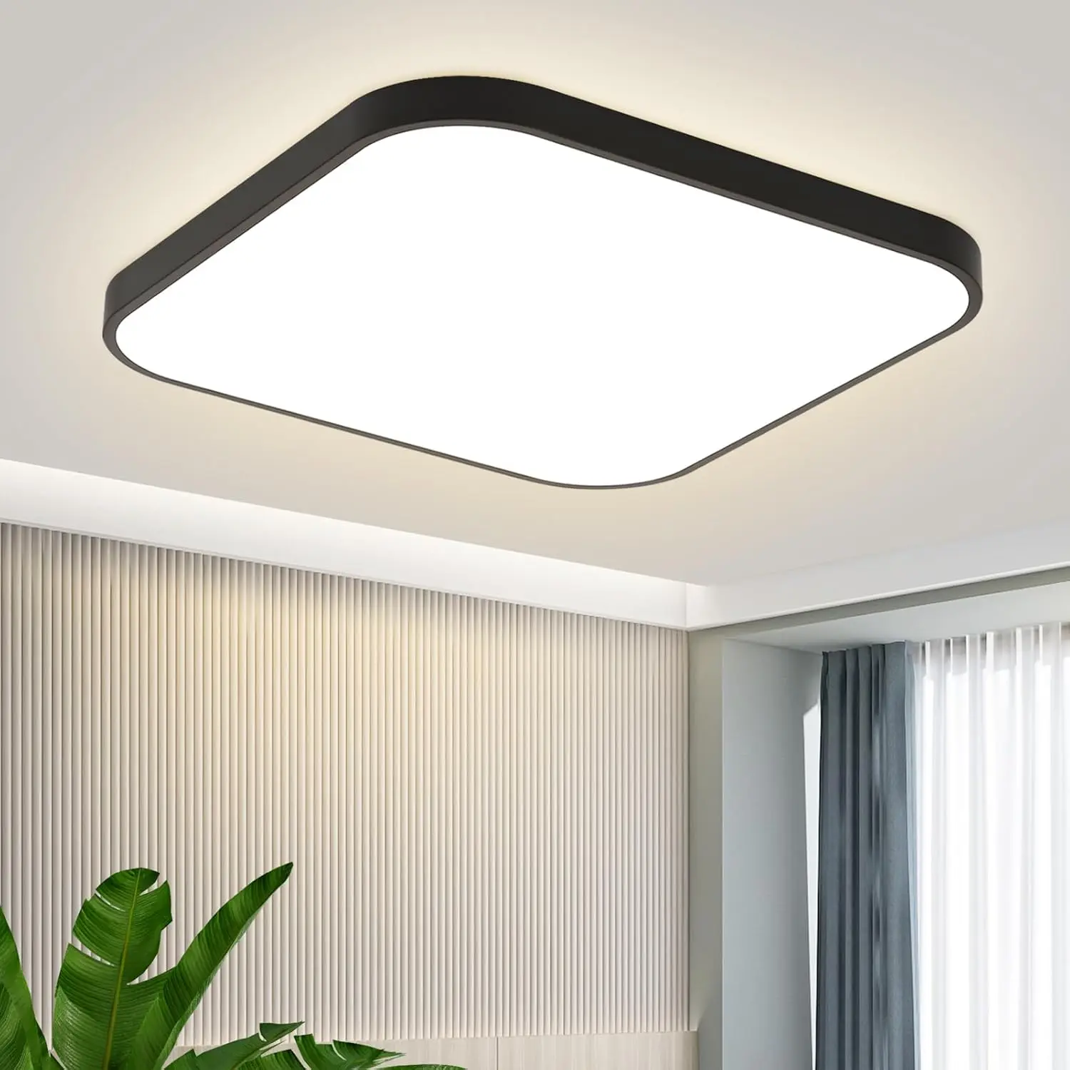 Deckenlampe LED Deckenleuchte Schlafzimmer - Schlafzimmerlampe Flach 27cm Küchenlampe Schwarz Badezimmerlampe Eckig Bad Deckenbeleuchtung IP44 Badlampe 4000K 19W für Küche Flur Badezimmer