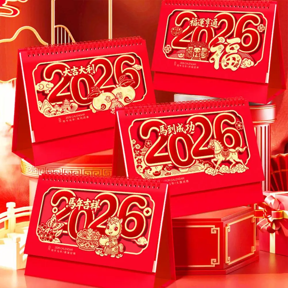 

2026 Different Meanings Good Fortune and Prosperity Out Desk Calendar Year of Horse Creative Festive Chinese-Style Calender