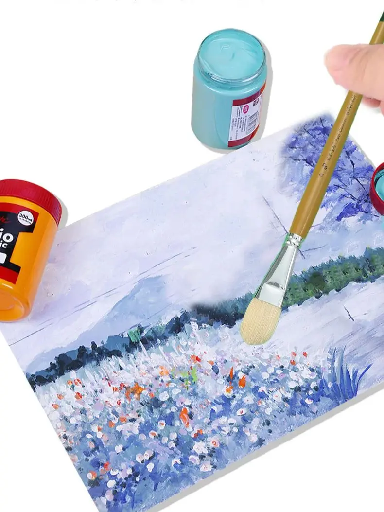 Rundpinsel mit weißen Borsten, geeignet für Gouache, Aquarell, Acryl, Linien-Ölgemälde, Kunstpinsel, Malutensilien – Detail 6