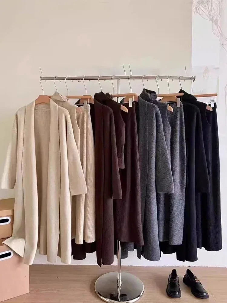 BZVW Fashion Knited Three Piece Set Women\'s Turtleneck Vest Long Cardigan With Solid Color Casual Skirts 2024 Autumn New 25Z1283