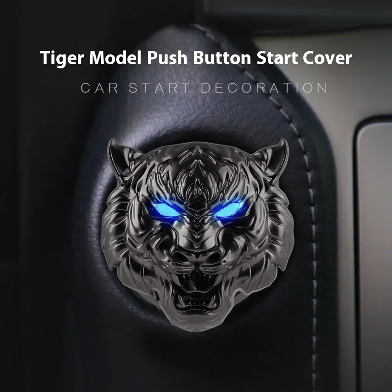 Image of Auto Zünd knopf Abdeckung drücken, um Knopf abdeckung zu starten Anti-Kratzer Auto Schalter Knopf Dekoration Ring Autozubehör Tiger Kopf