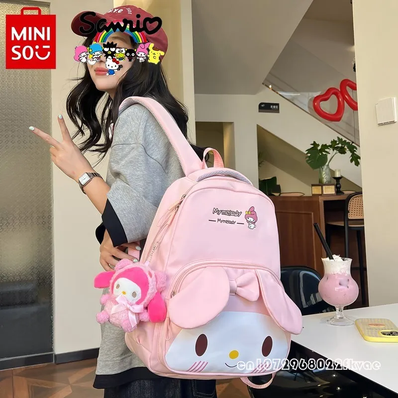 Bolsa escolar Sanrio-estudante feminina, mochila de grande capacidade, desenho animado versátil, casual, elegante, de alta qualidade, nova