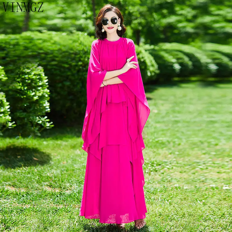 

Chiffon long dress 2025 summer new slim-fitting waist and thin fashion swinging over the knee long skirt