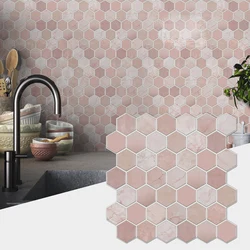 Pink Splicing Marble Tile Wall Stickers Living Room Kitchen Waterproof and Oil Resistant Wallpaper Home Renovation Decal