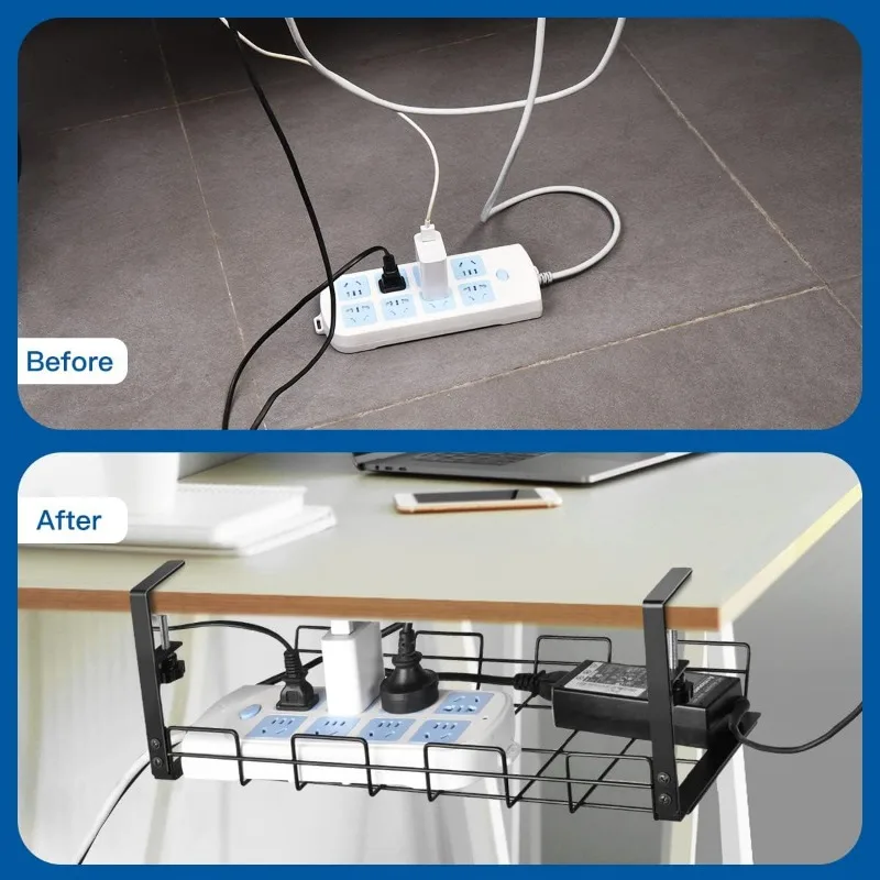 Storage Rack-No Drill Under Desk Cable Management Tray, Sturdy Metal Wire Organizer Under Desk Basket for Office and Home