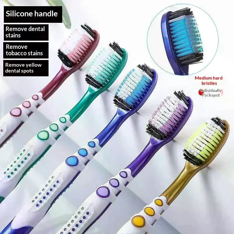 5Pcs Colorful Manual Toothbrushes With Medium Hard Bristles And Ergonomic Non Slip Grip Perfect For Daily Oral Care
