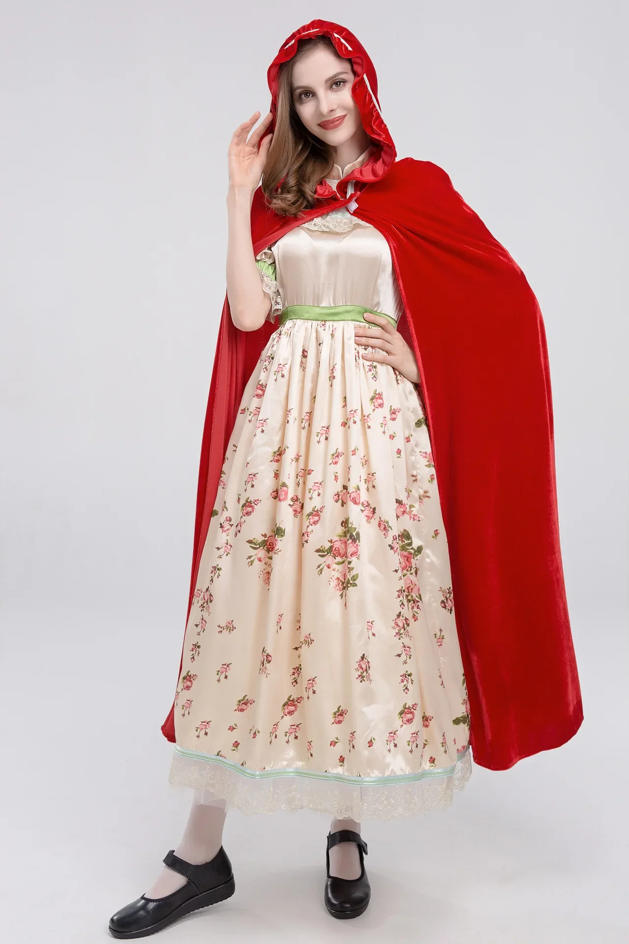 Halloween Cosplay Little Red Riding Hood Grandma Wolf Fairy Tale Character Costume Adult Maid Long Dress Costume