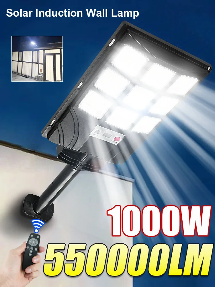 Lampe solaire puissante 550000LM lumière solaire extérieure avec capteur de mouvement lampe à énergie solaire de sécurité étanche pour Patio de cour de rue