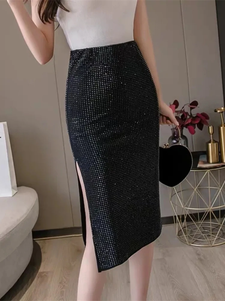 

Heavy Embellied Diamond ter Skirt Women's Mid-Length A-Line One-Step Wraparound Skirt for Spring Summer 2025 New Arrival