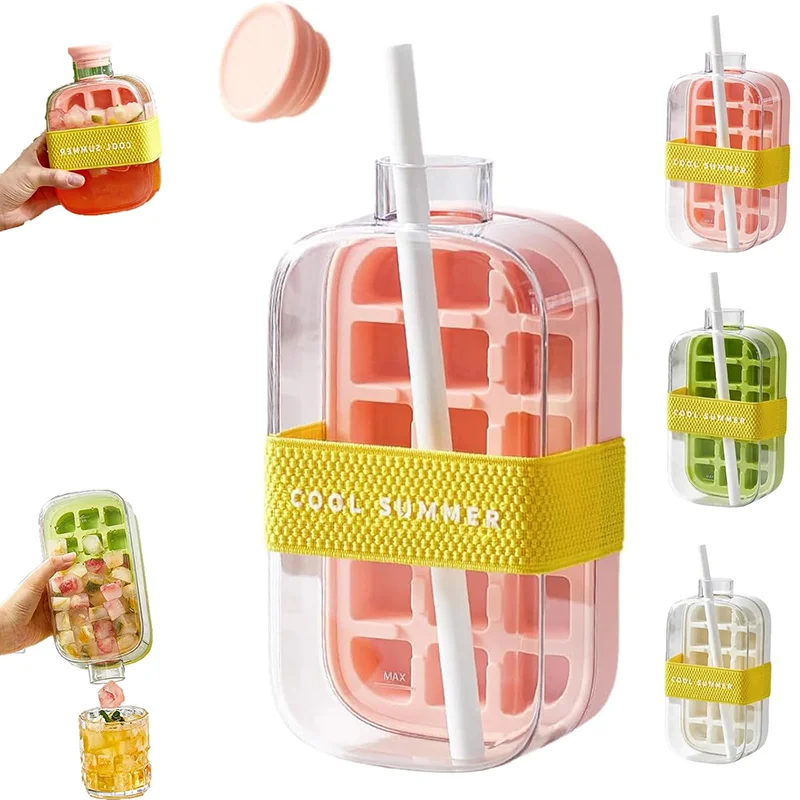 

Ice Cube Tray With Straw Food-grade 2-in-1 Ice-make Pressing Mould Ice Drink Bottle Ice Cube Maker Perfect For Outdoor Activity