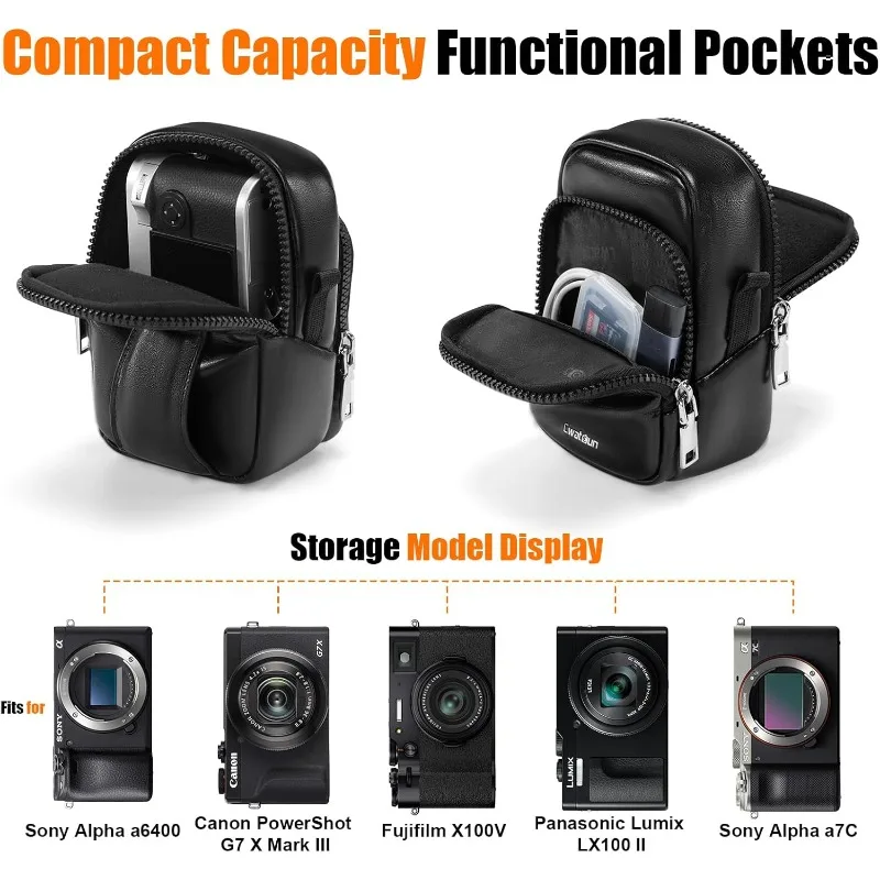 Camera strap bag, PU leather, portable protective small oblique camera case, lightweight photography camera waist bag