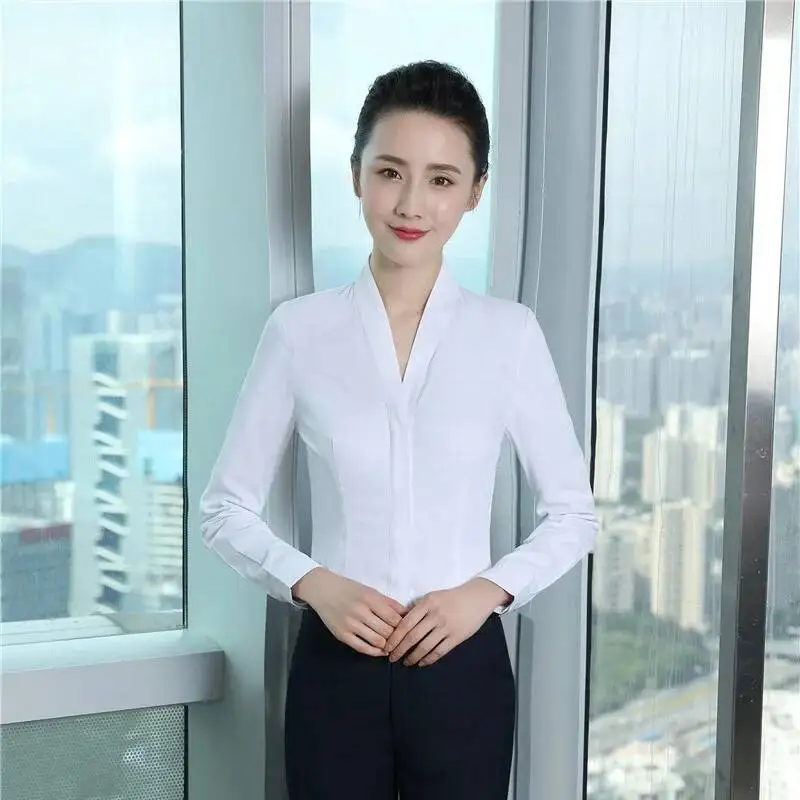أنماط أنيقة موضة بلوزات ضئيلة طويلة الأكمام قمصان OL أنماط للنساء الإناث بلايز بلوزة الأعمال ملابس العمل