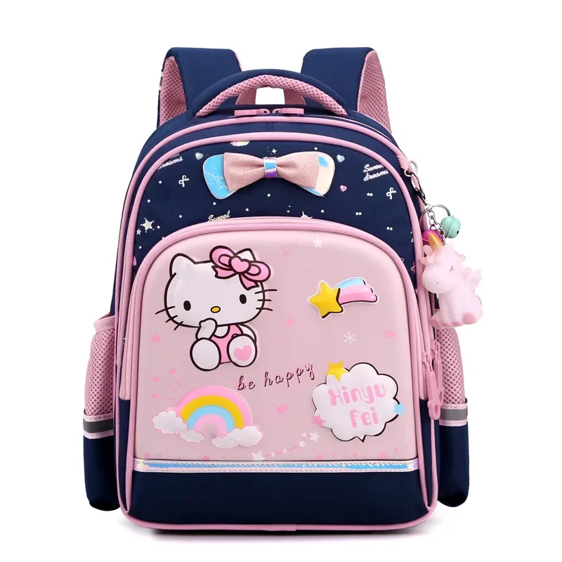 Sanrio กระเป๋านักเรียนลายเฮลโลคิตตี้, ใหม่กระเป๋านักเรียนลายการ์ตูนน่ารักจุของได้มากกระเป๋าเป้สะพายหลังสองไหล่น้ำหนักเบาสำหรับเด็ก