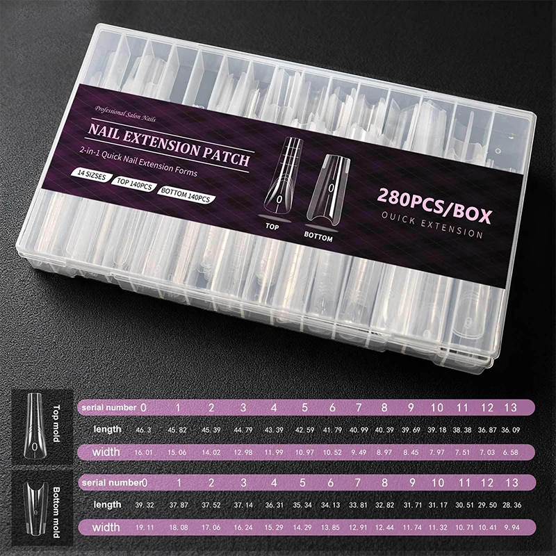 فريدة من نوعها ساندويتش أشكال أظافر مزدوجة 280 قطعة 14 حجم ملحقات-أشكال مزدوجة نعش اللوز مسمار أشكال العفن العلوي القالب السفلي #1