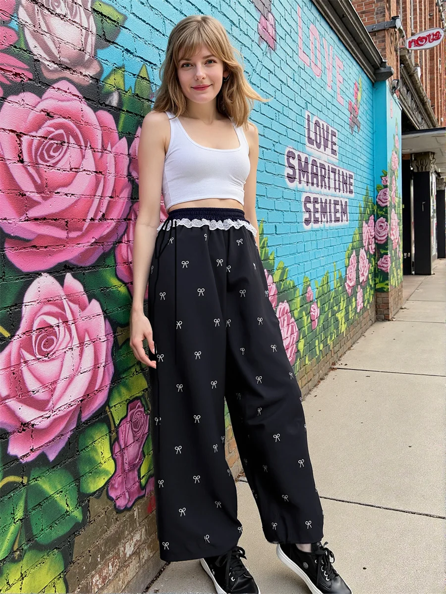 المرأة السراويل الفضفاضة الأسود المشمش نمط غير رسمي التدرج اللون المرأة موضة قوس قزح أومبير صبغ العصرية الحديثة الشباب أنيق نادي #3