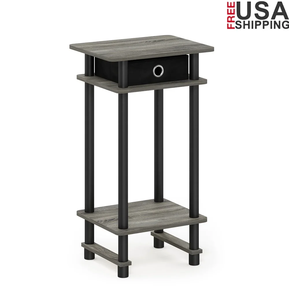 

High End Turn-N-Tube Tall End Table with Storage Drawer Lower Shelf Rounded Edge Design Indoor Furniture Assembly Required