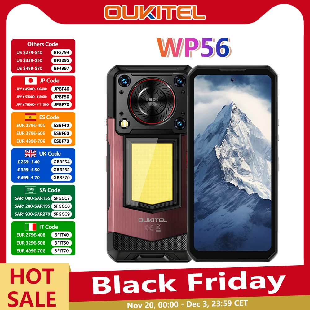 OUKITEL WP56 Rugged phone 16000mAh 45w 36GB+512GB 6.8“FHD 120Hz cell phone MTK7050 32MP+108MP android 15 smartphone