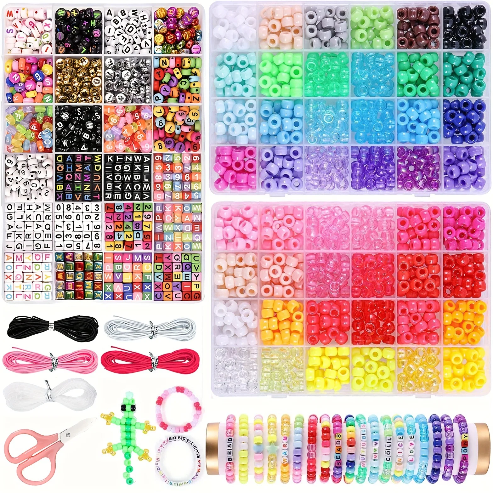 Assorted Acrylic Large Hole Pony Beads Kit, Alphabet Letter Beads DIY Jewelry Making Supplies for Bracelet Necklace Craft