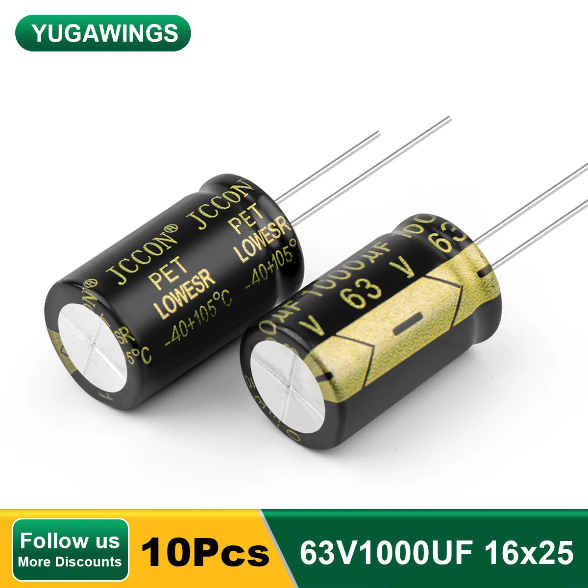 

10Pcs 63V1000UF 16x25 Aluminum Electrolytic Capacitor High Frequency Low ESR ±10% 2000Hours 105℃ DIY Electric Capacitors