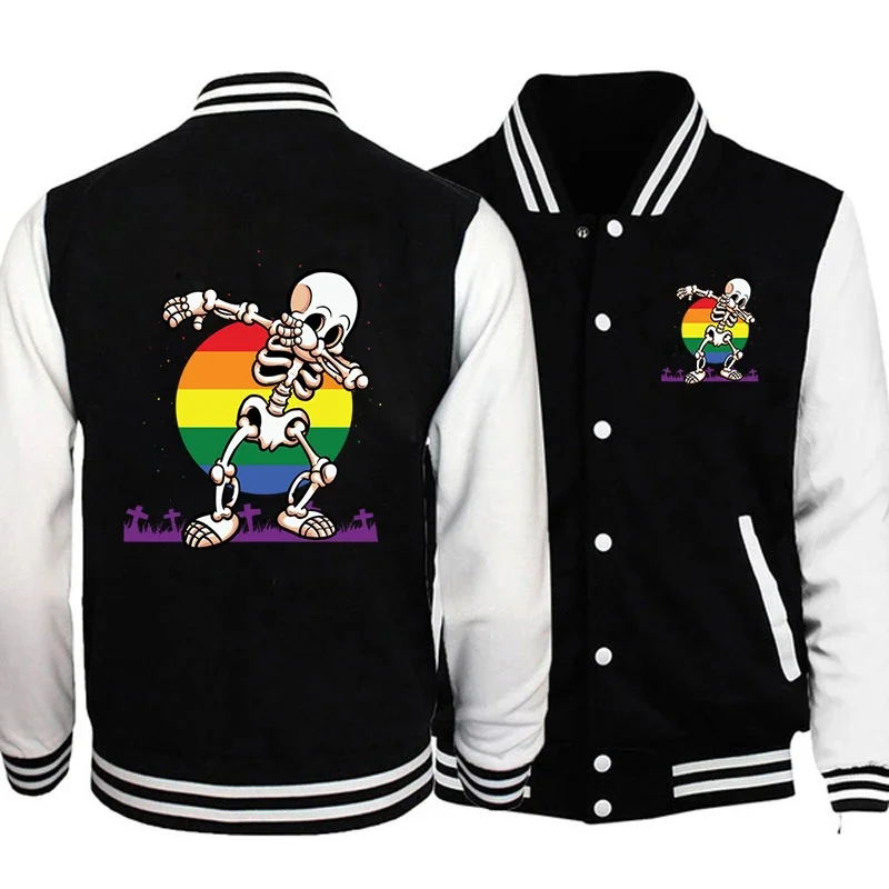 Autumn Winter Fashion Bomber Jackets Women Streetwear Baseball Uniform Halloween Dabbing Skeleton LGBT Pride Coat Jackets