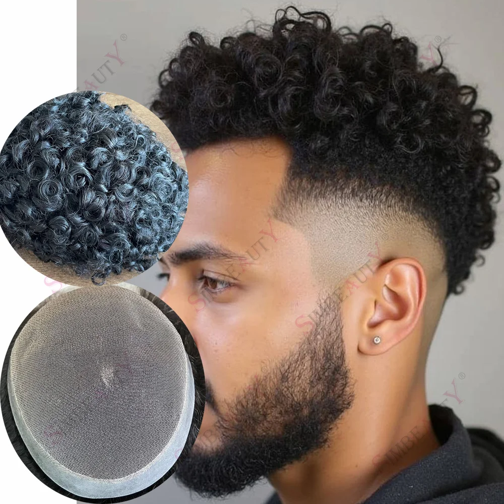 الأوروبي الشعر البشري الأفرو 18 مللي متر/15 مللي متر مجعد رجالي الشعر المستعار سوبر دائم أستراليا الدانتيل والجلد بولي Base قاعدة الذكور الشعر الاصطناعي هيربيسي #1
