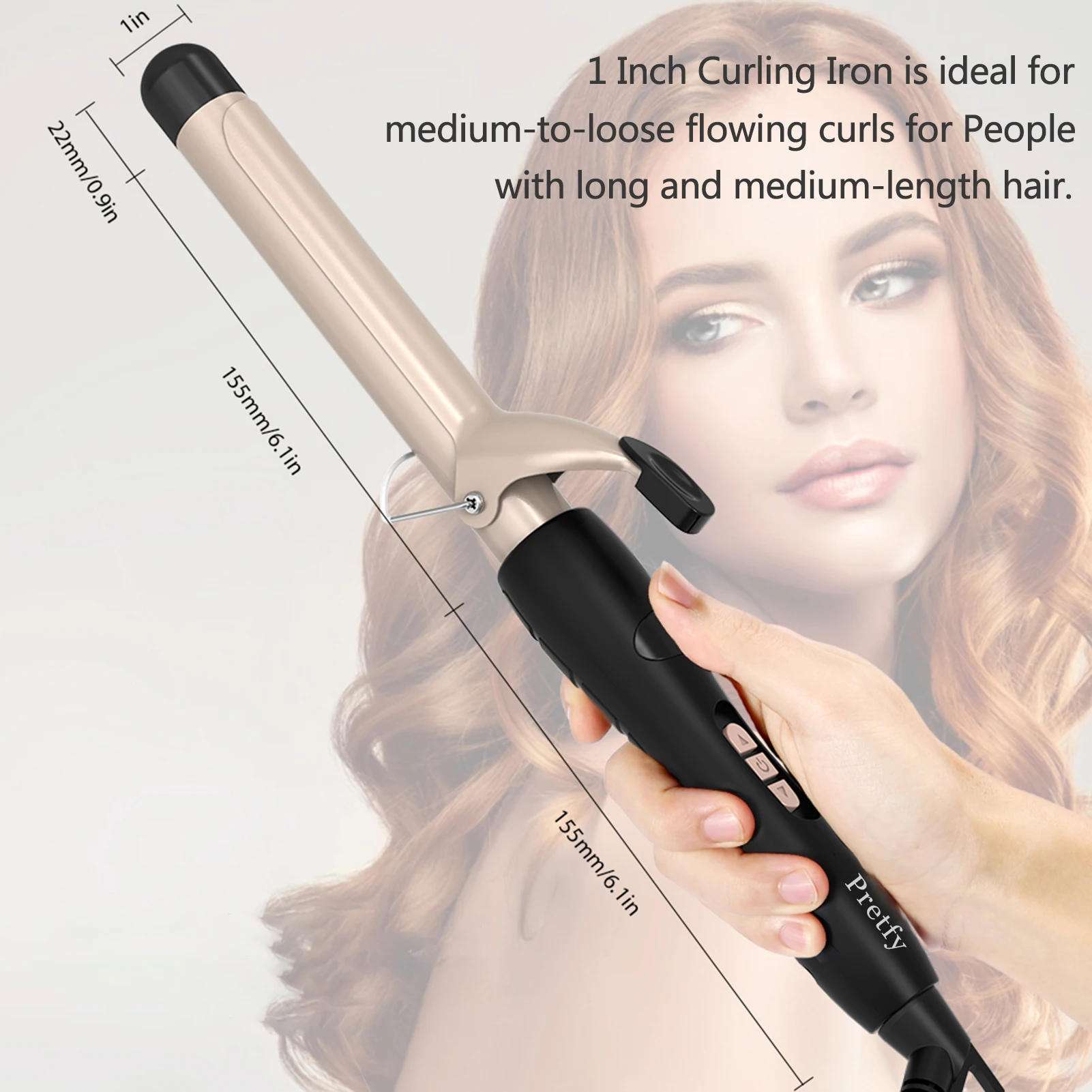

Pretfy 1inch Hair Curling Iron Hair Curler Temperature Adjustable LCD Temp Display Hair Styling Tool Anti-scald Auto Shut-Off