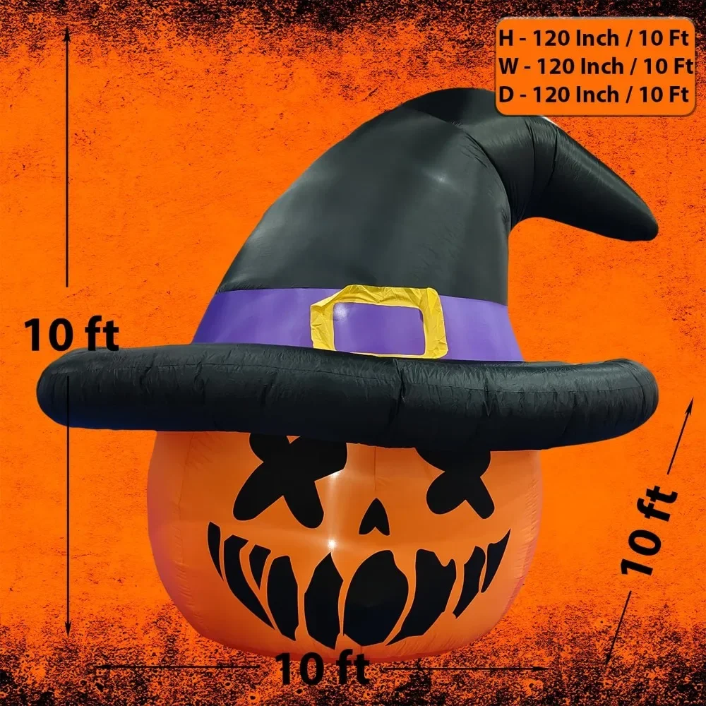 10 Ft Giant Pumpkin Big Jack O Lantern Huge Witch Hat Halloween Inflatable Decoraions/Scary Home Decor Halloween Party