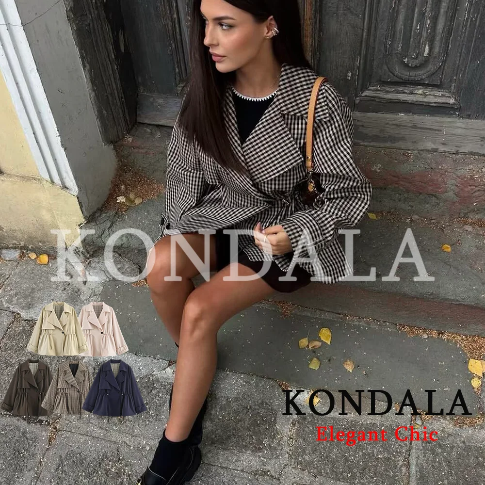 KONDALA Women Trendy Streetwear Trench Jacket Lapel Jacket New Fashion 2026 Spring Fall Commute Lady Party Dinner Elegant Jacket