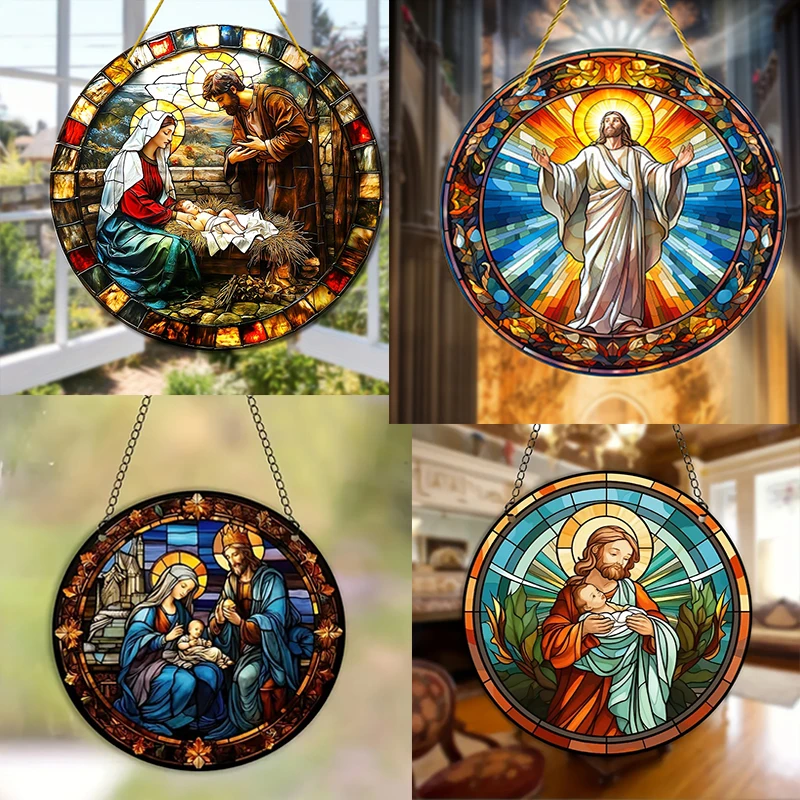 Jesus Comes Suncatcher Nativity Scene Acrylic Sun Catcher Wall Hanging Christmas Decorative Sign & Plaque Gift for Family Friend