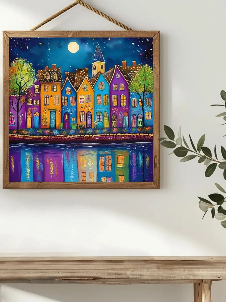 1 Stück 40x40 cm/15,74 Zoll „Die Nachtansicht der Stadt“ gestempeltes Kreuzstich-Set DIY-Kit 11CT/14CT Öko-Baumwollfaden als Geschenk – Detail 1