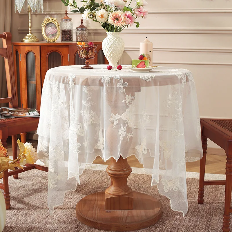 Light Luxury Style French Country Small Round Table Coffee Table Lace Tablecloth High-end Dining Table Tablecloth