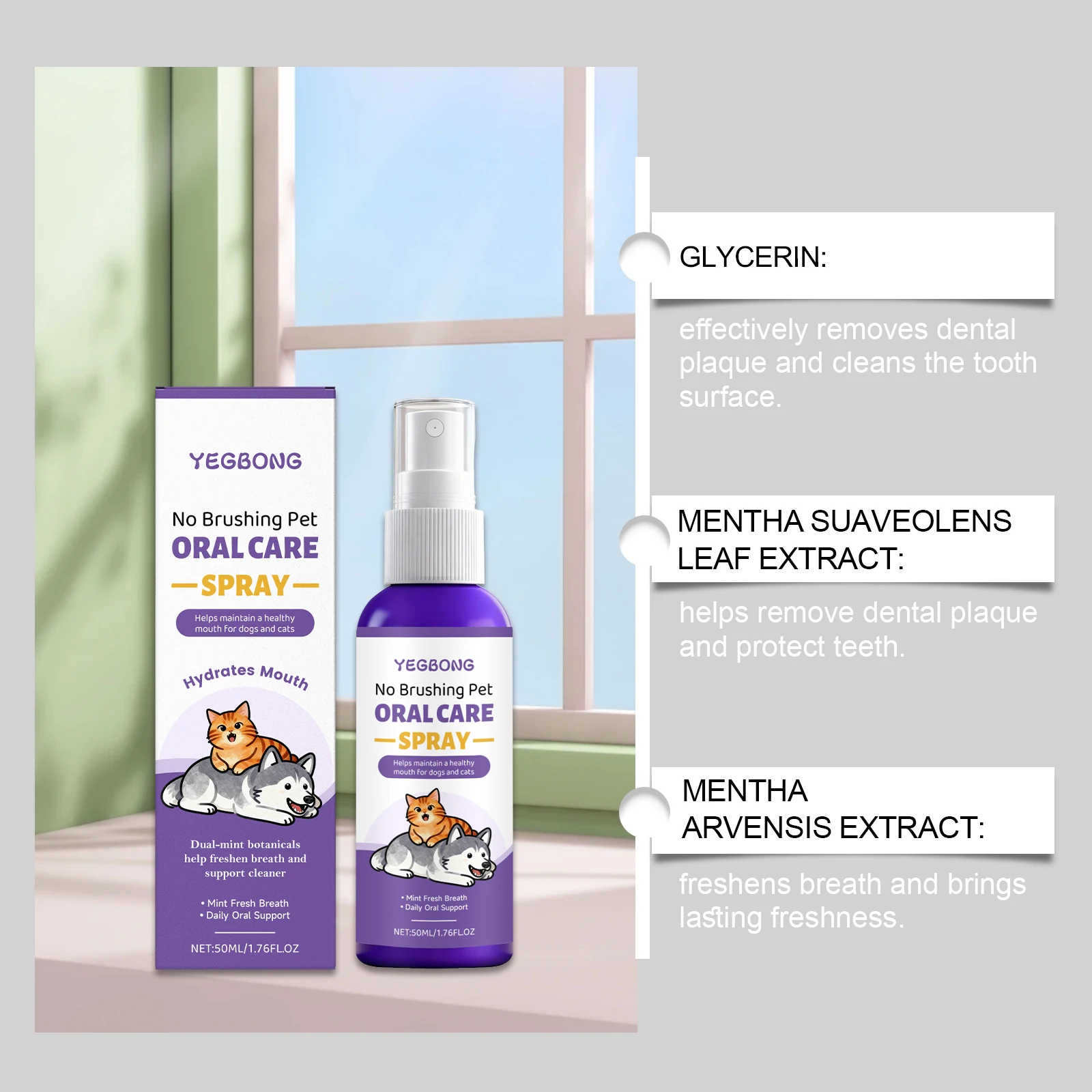Pet Oral Care Spray Plaques Tartar Removal Dog Breath Freshener Eliminates Bad Odor Support Gum Health Pets Tooth Cleaner Spray