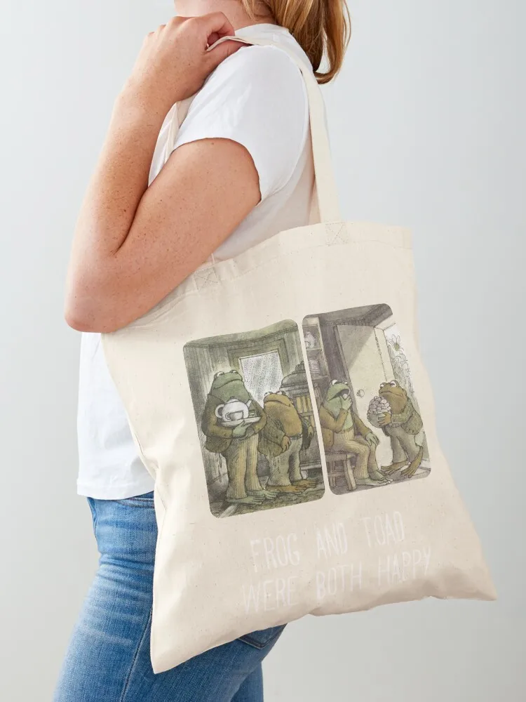 Frog and Toad Were Both Happy Tote Bag canvas tote bag bag for beach Canvas Tote