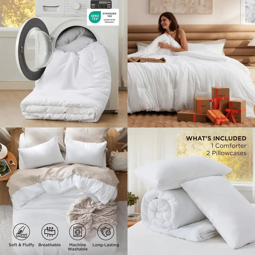 

All-Season White Prewashed King Comforter Set with 2 Pillowcases
